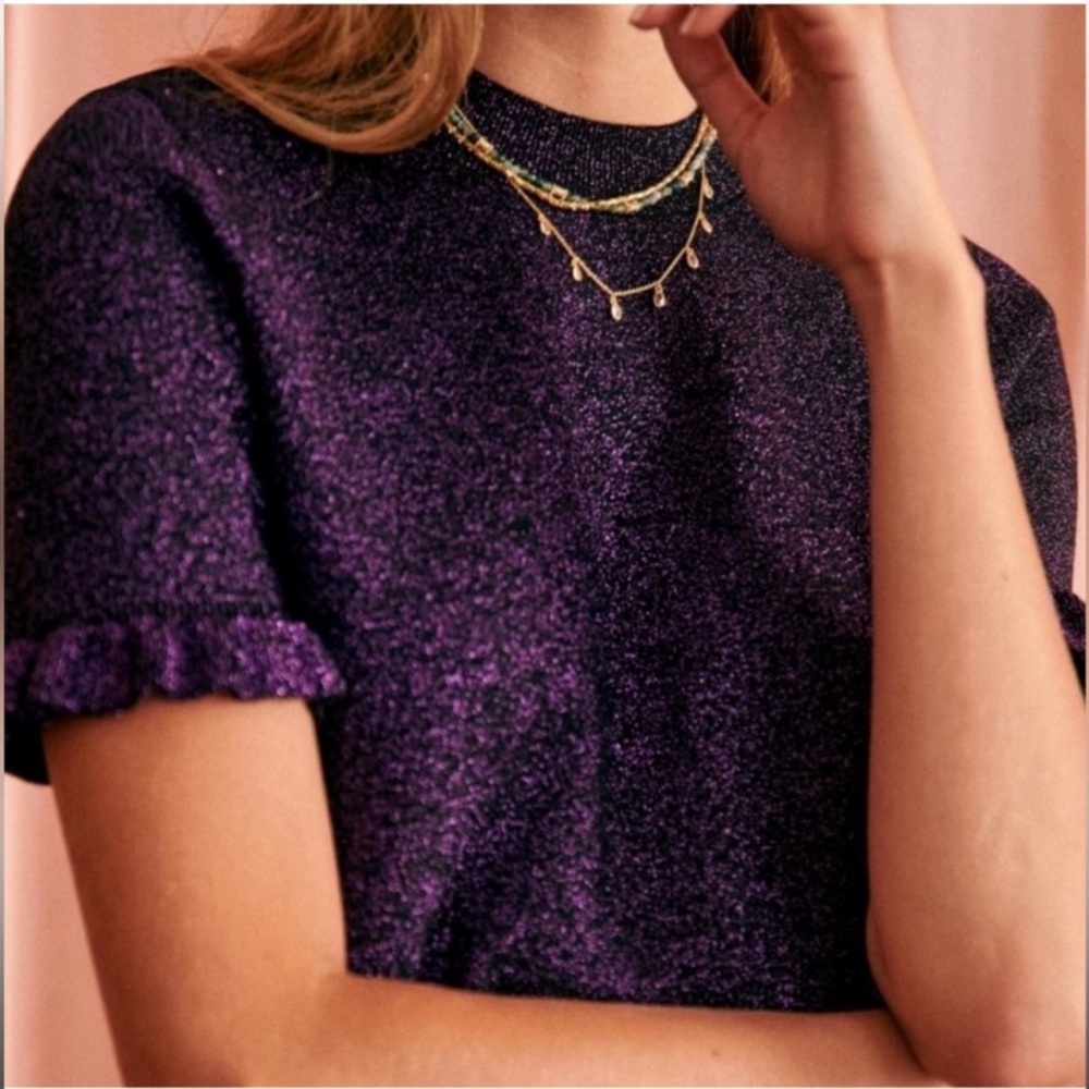 Sezane Chryssa Violet metallic top size M pristine condition